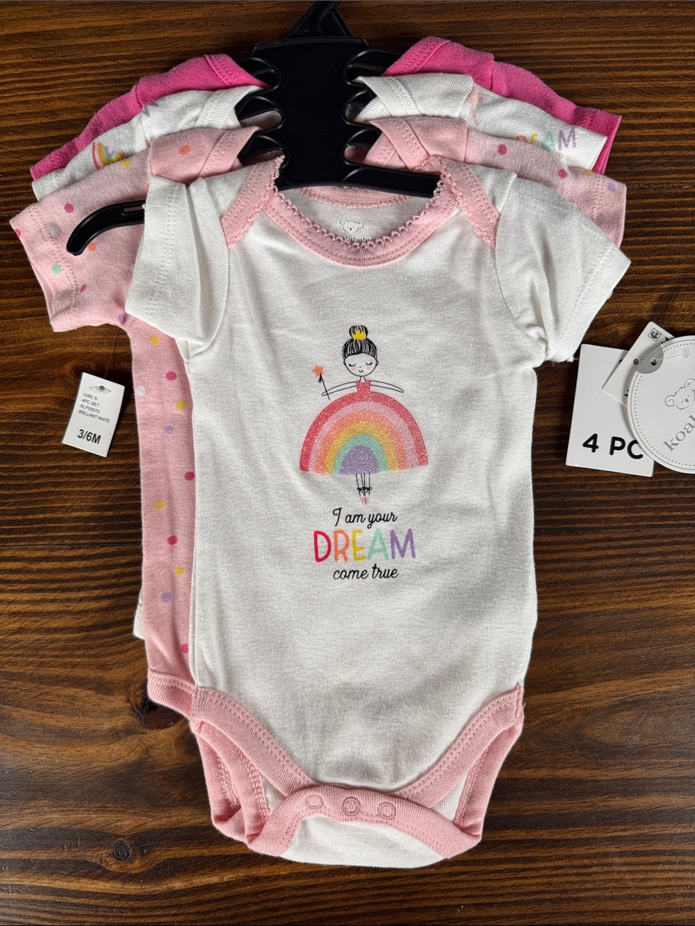 Baby Girls Pink Rainbow Dream One-Piece Bodysuit - 4 Pack